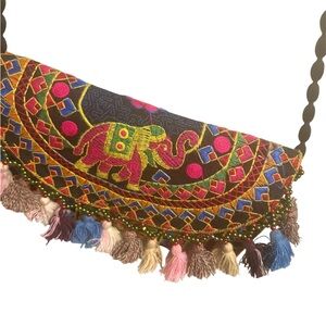 handmade, embroidered Banjarstyle ethnic sling bag with elephant motif,